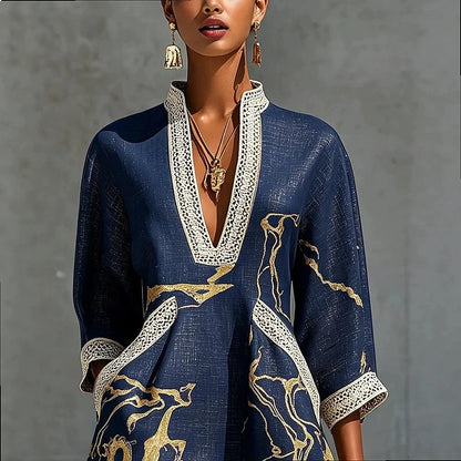 Petra | Women's V Neck Printed Mini Dress with Pockets