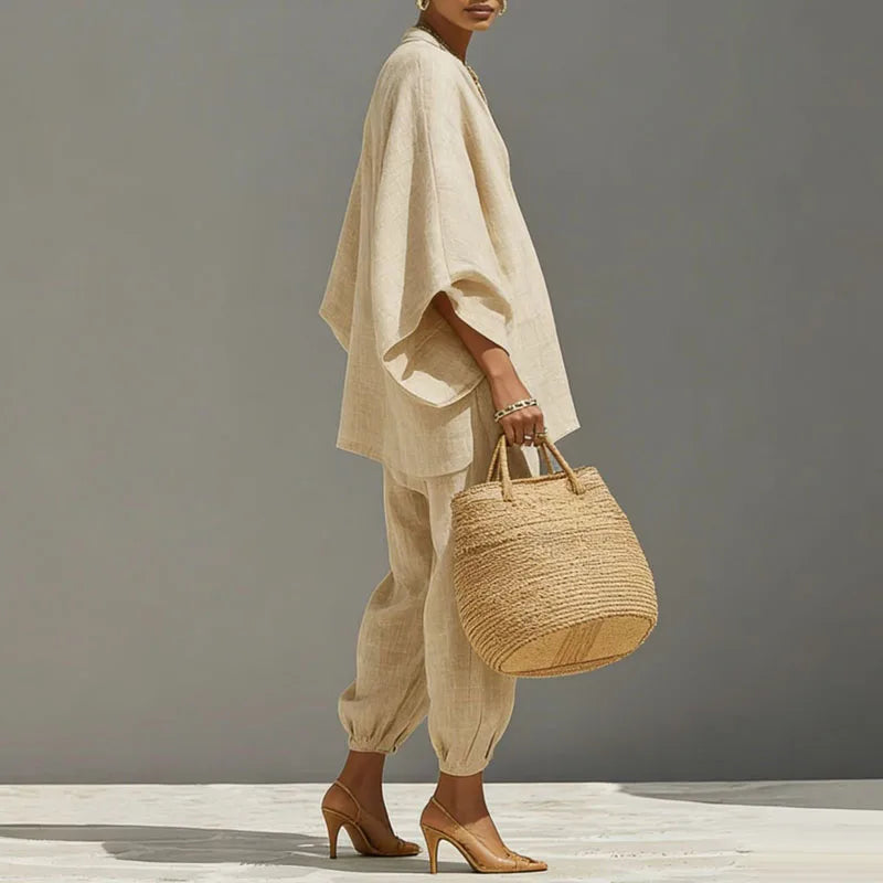 Linen batwing sleeve tapered pant set for women | Cordella