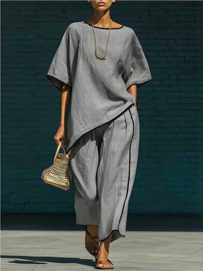 Linen cropped wide leg pant set for women | Anila