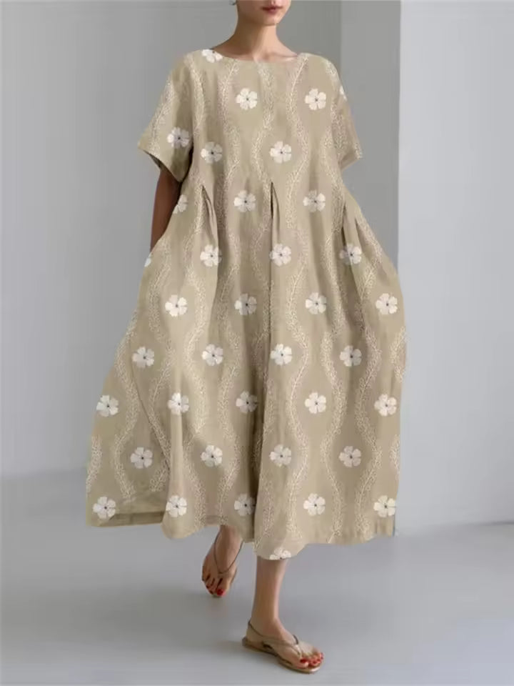 Elegant round neck loose flowing dress for women | Amanda