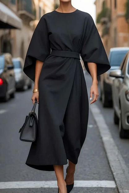 Feminine lantern-sleeve dress with adjustable waist for women | Elowen
