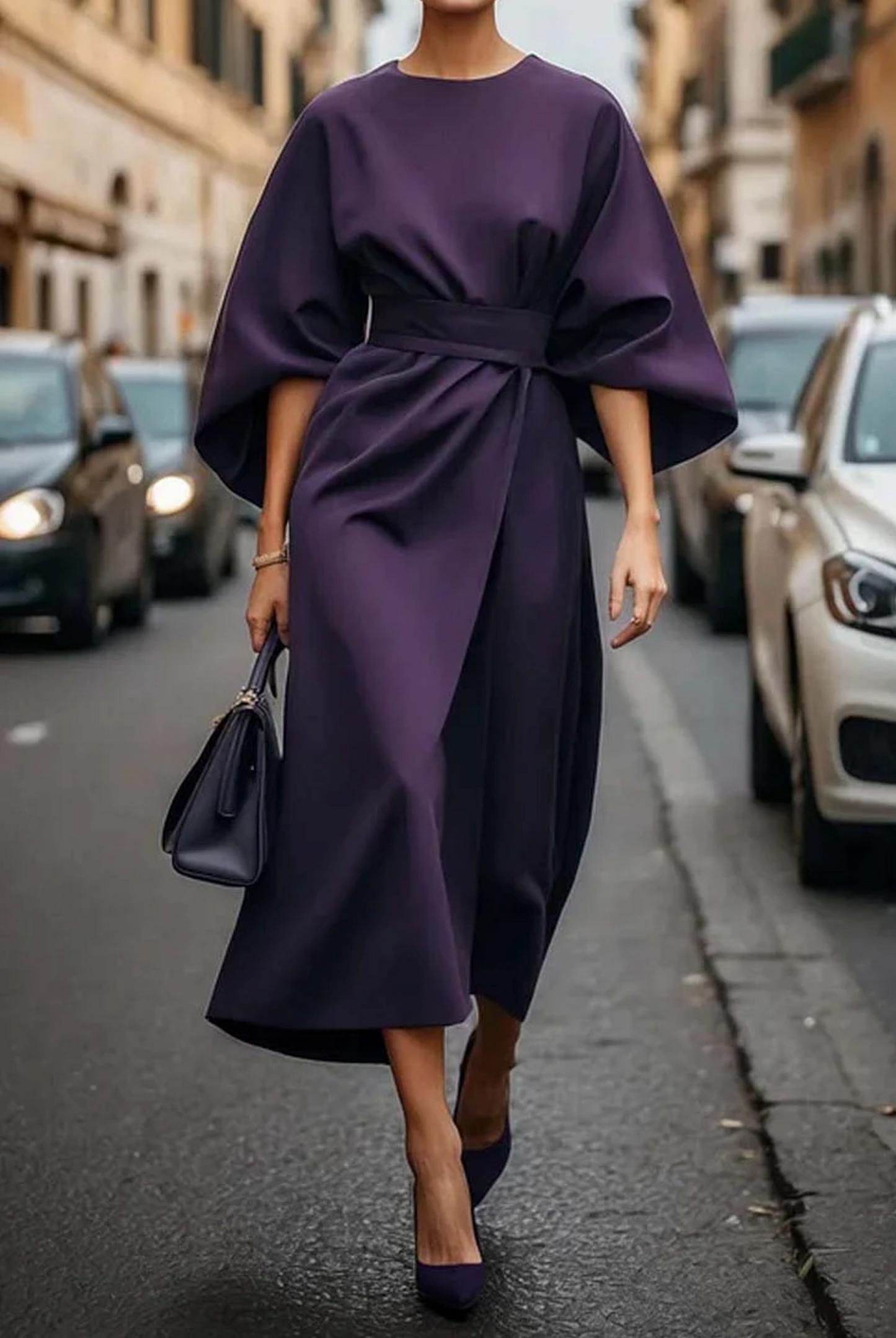 Feminine lantern-sleeve dress with adjustable waist for women | Elowen