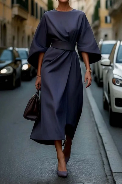 Feminine lantern-sleeve dress with adjustable waist for women | Elowen