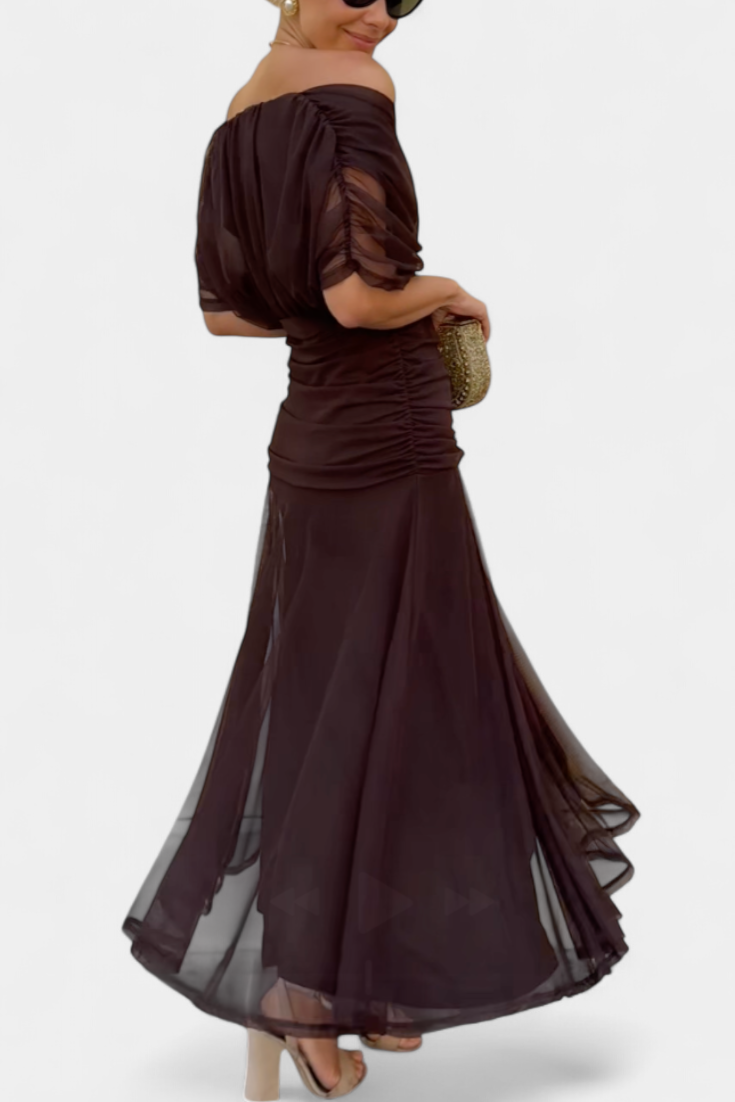 Romantic floral pleated flowing maxi dress for women | Eloria