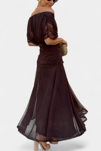 Romantic floral pleated flowing maxi dress for women | Eloria