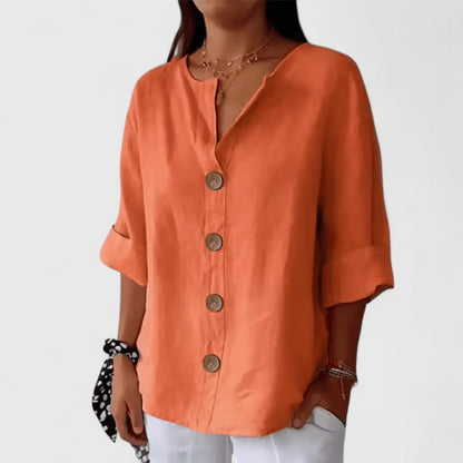 Lurevia | Women's Button Front Roll Tab Sleeve Blouse