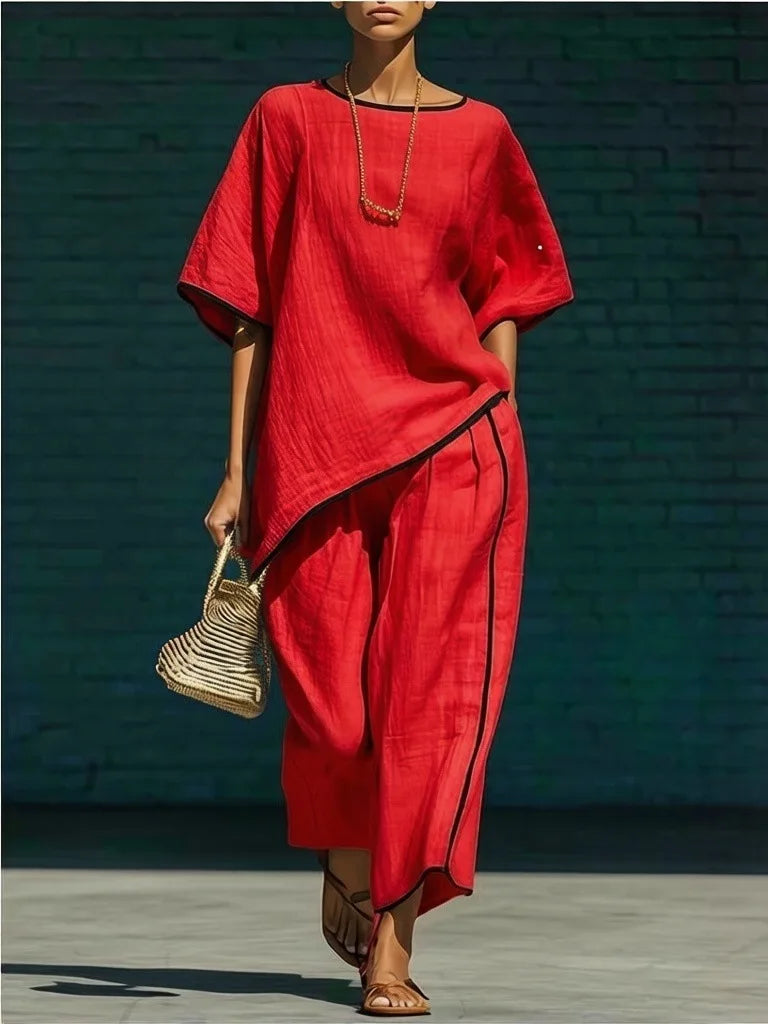 Linen cropped wide leg pant set for women | Anila