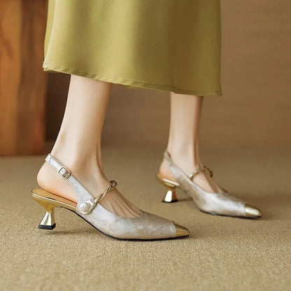 Elegant pearl strap slingback pumps for women | Elara