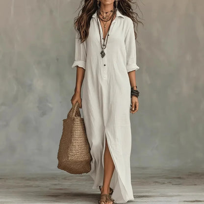 Relaxed cotton long shirt dress for women | Agnes