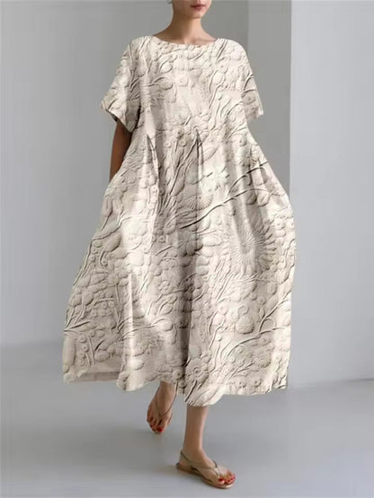 Elegant round neck loose flowing dress for women | Amanda