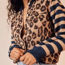 Leopard print button front cardigan for women | Serena