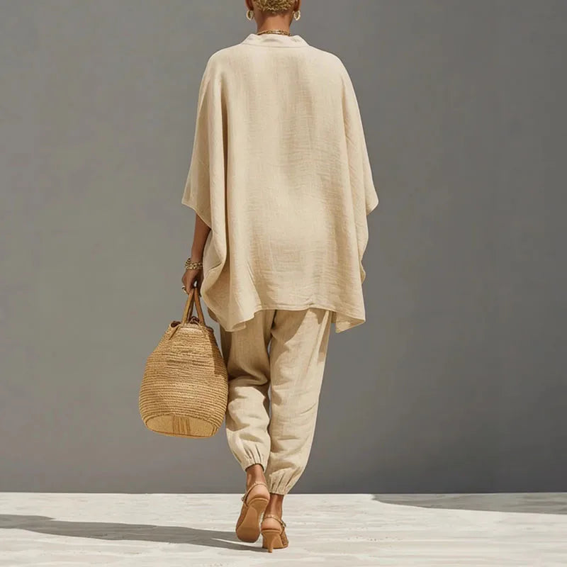 Linen batwing sleeve tapered pant set for women | Cordella