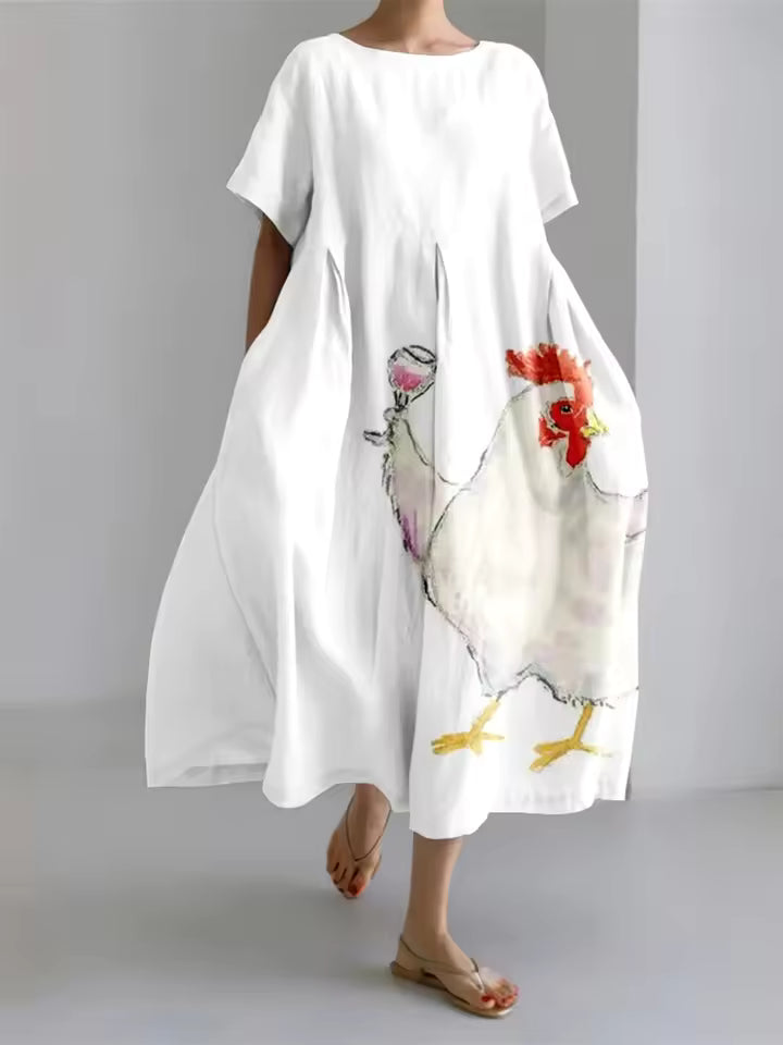 Elegant round neck loose flowing dress for women | Amanda