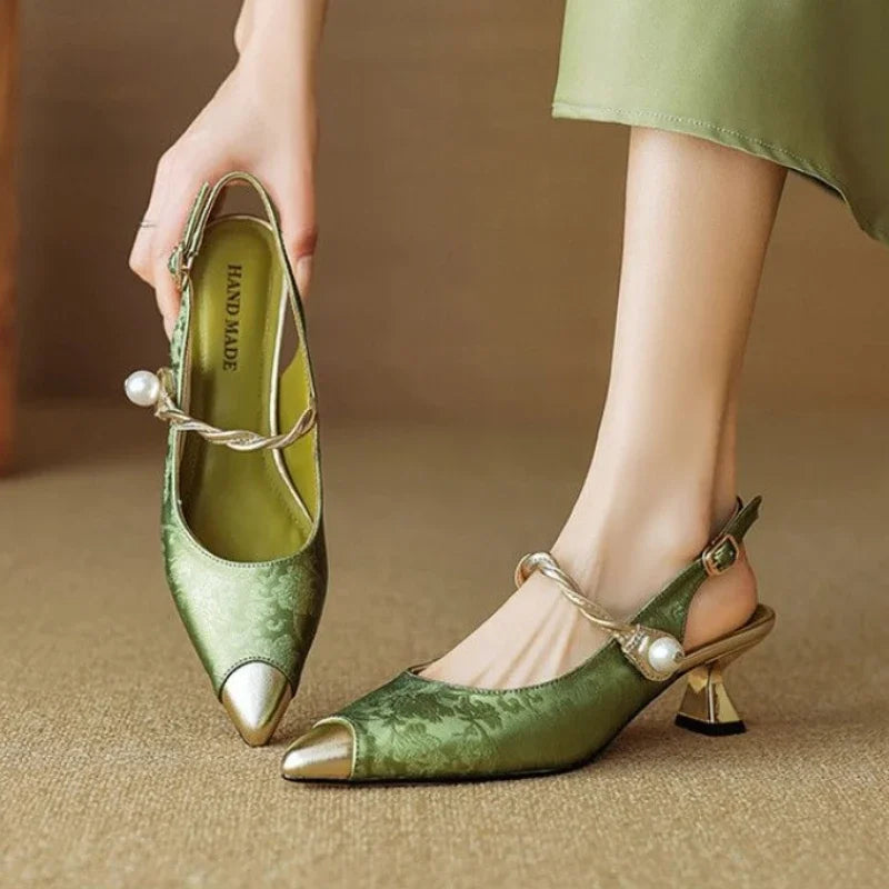 Elegant pearl strap slingback pumps for women | Elara