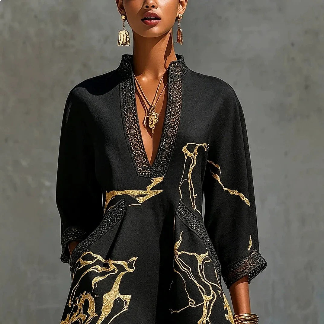Petra | Women's V Neck Printed Mini Dress with Pockets