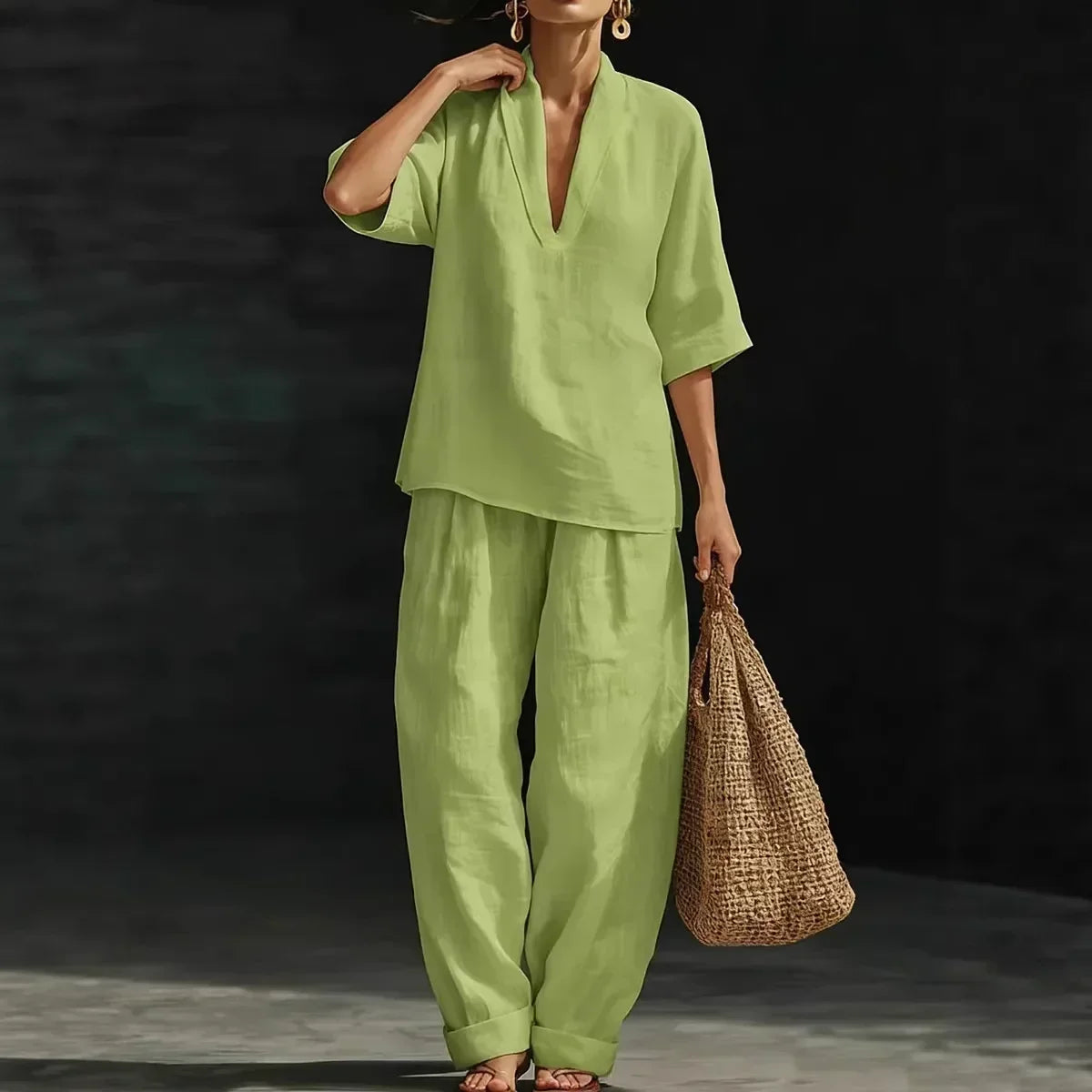 Minimalist cotton linen refined matching set for women | Nemora