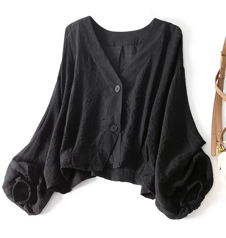 Cotton linen batwing sleeve blouse for women | Eliana
