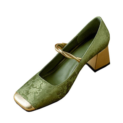 Casvian Floral Embossed Square Toe Heels | Amara