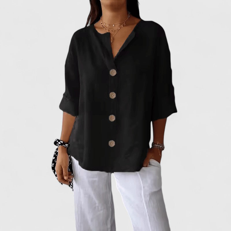 Lurevia | Women's Button Front Roll Tab Sleeve Blouse