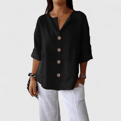Lurevia | Women's Button Front Roll Tab Sleeve Blouse
