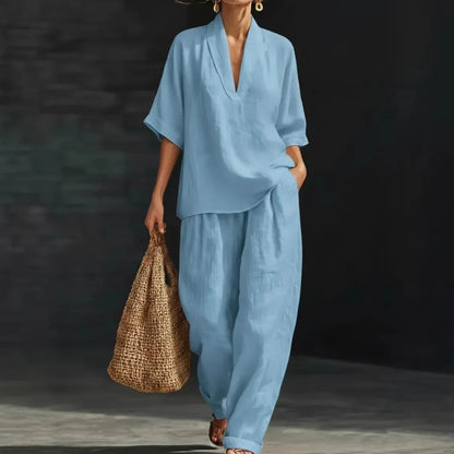 Minimalist cotton linen refined matching set for women | Nemora