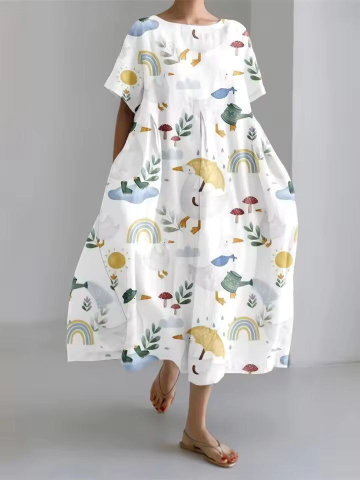Elegant round neck loose flowing dress for women | Amanda