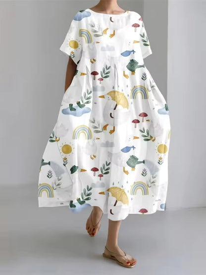 Elegant round neck loose flowing dress for women | Amanda