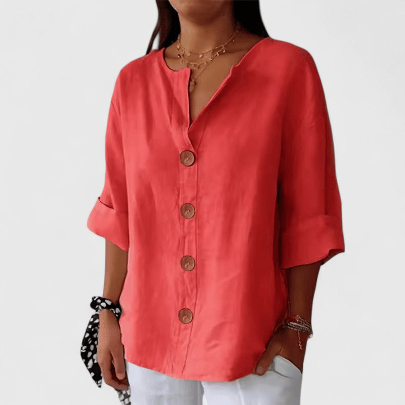 Lurevia | Women's Button Front Roll Tab Sleeve Blouse