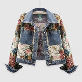 Floral-accent button jacket for women | Elara