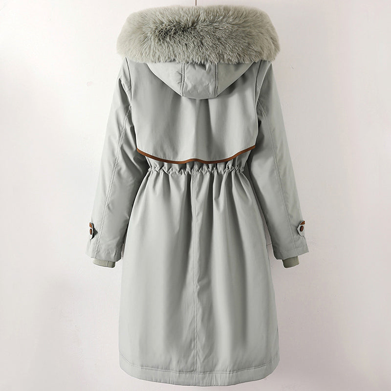 Elegant long winter coat with hood for women | Elowen
