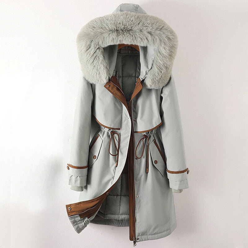 Elegant long winter coat with hood for women | Elowen