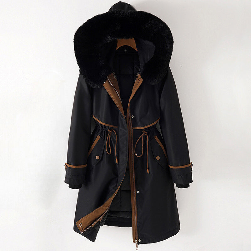 Elegant long winter coat with hood for women | Elowen