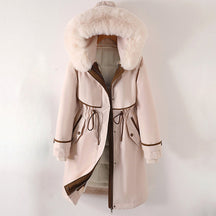 Elegant long winter coat with hood for women | Elowen