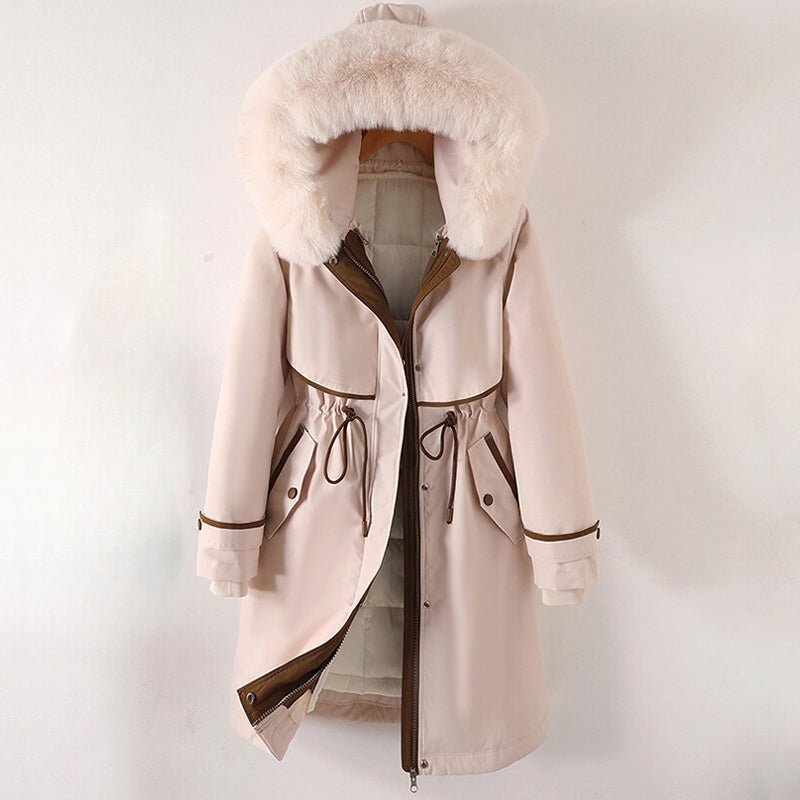 Elegant long winter coat with hood for women | Elowen