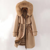 Elegant long winter coat with hood for women | Elowen
