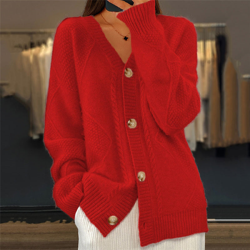 Virelle | Women's V Neck Button Front Knit Cardigan