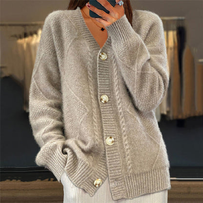Virelle | Women's V Neck Button Front Knit Cardigan