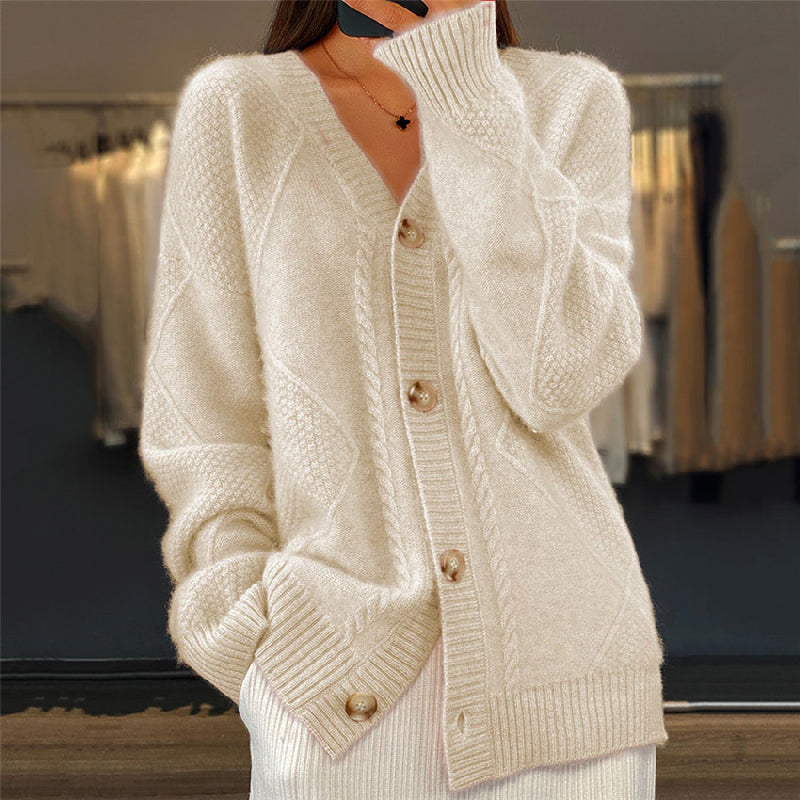 Virelle | Women's V Neck Button Front Knit Cardigan