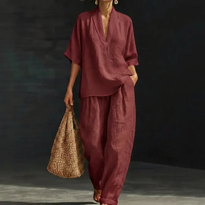 Minimalist cotton linen refined matching set for women | Nemora