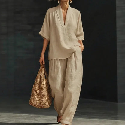 Minimalist cotton linen refined matching set for women | Nemora