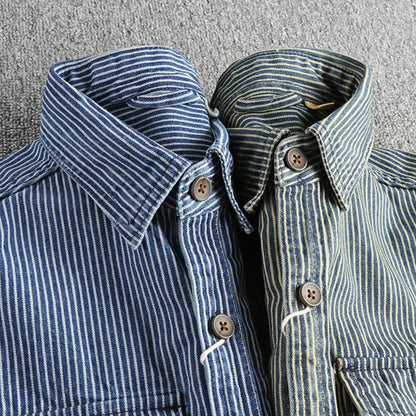 Vintage striped button-up shirt with chest pockets for men | Nolan