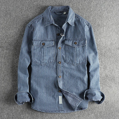 Vintage striped button-up shirt with chest pockets for men | Nolan
