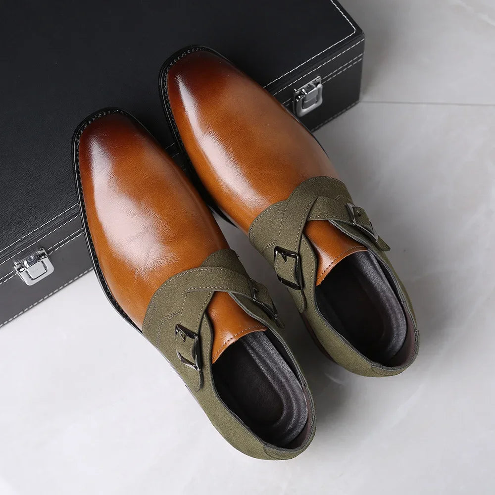 Double buckle loafers with polished finish for men | Elric
