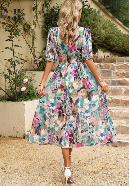 Vibrant floral summer flowing dress for women | Chloe