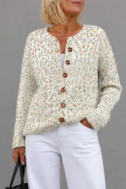 Solvane | Women's Floral Print Knit Cardigan with Buttons