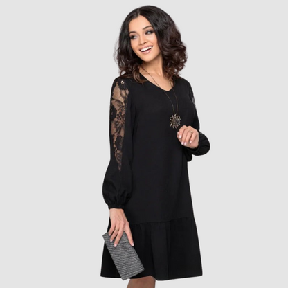Elegant lace-sleeve midi dress for women | Lowri Quinn