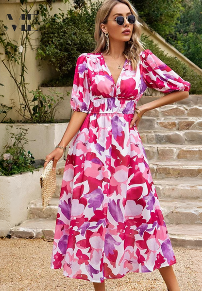 Vibrant floral summer flowing dress for women | Chloe