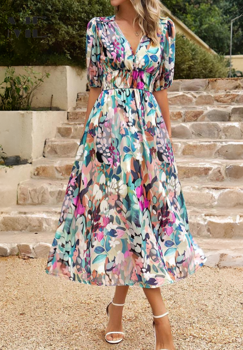 Vibrant floral summer flowing dress for women | Chloe