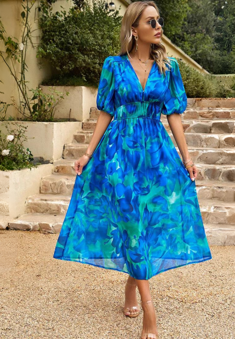 Vibrant floral summer flowing dress for women | Chloe
