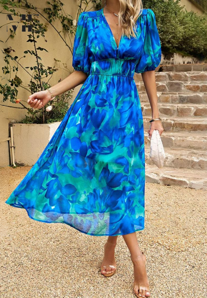 Vibrant floral summer flowing dress for women | Chloe